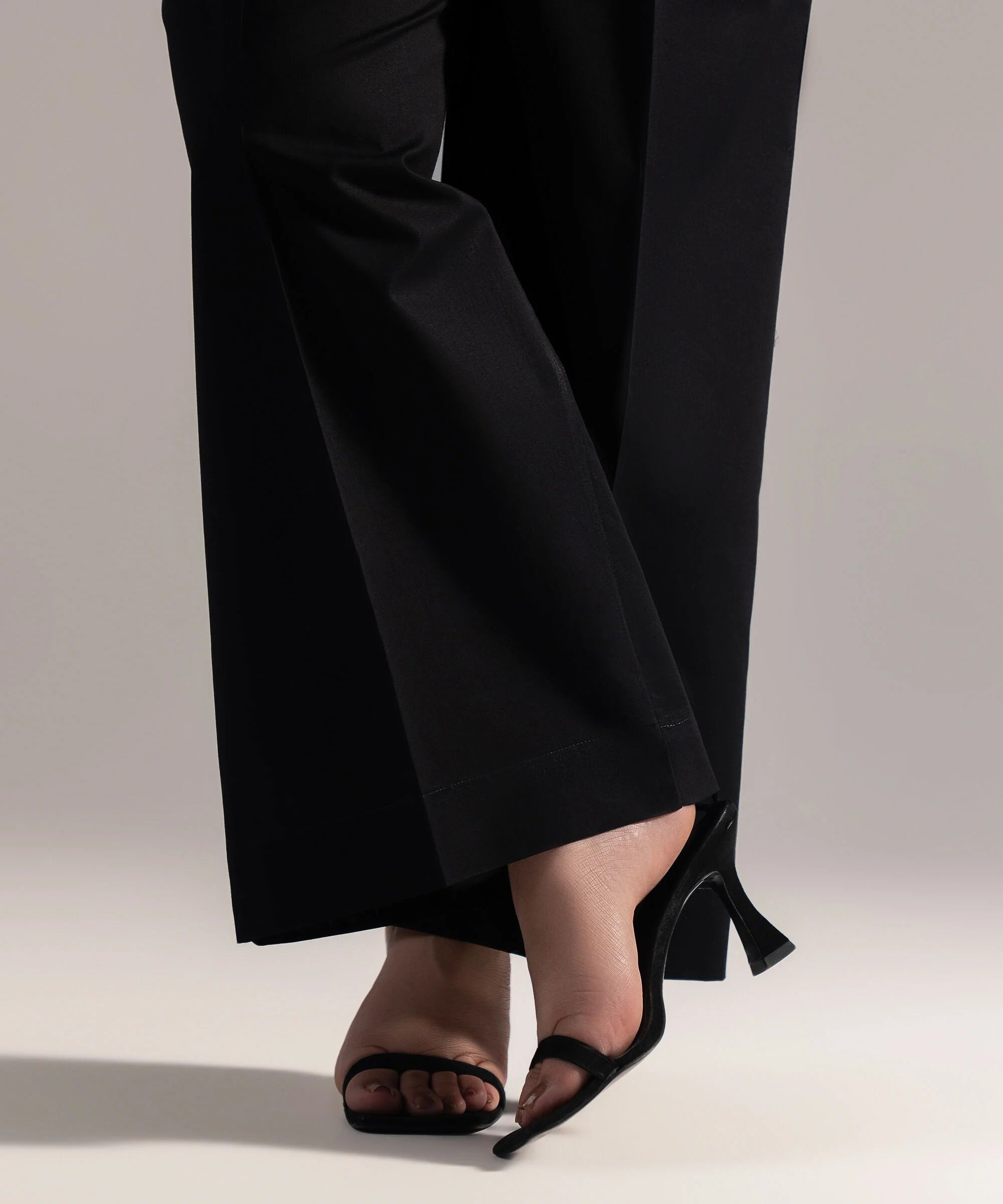 Jet Black Solid-Color Cotton Trouser
