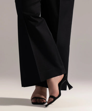 Jet Black Solid-Color Cotton Trouser