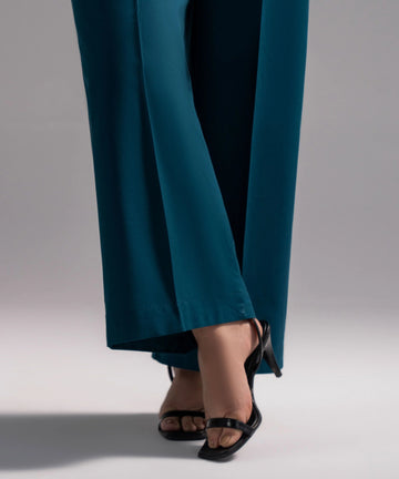 Deep Teal Solid-Color Cotton Trouser