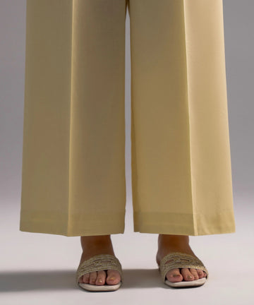 Warm Beige Solid-Color Cotton Trouser
