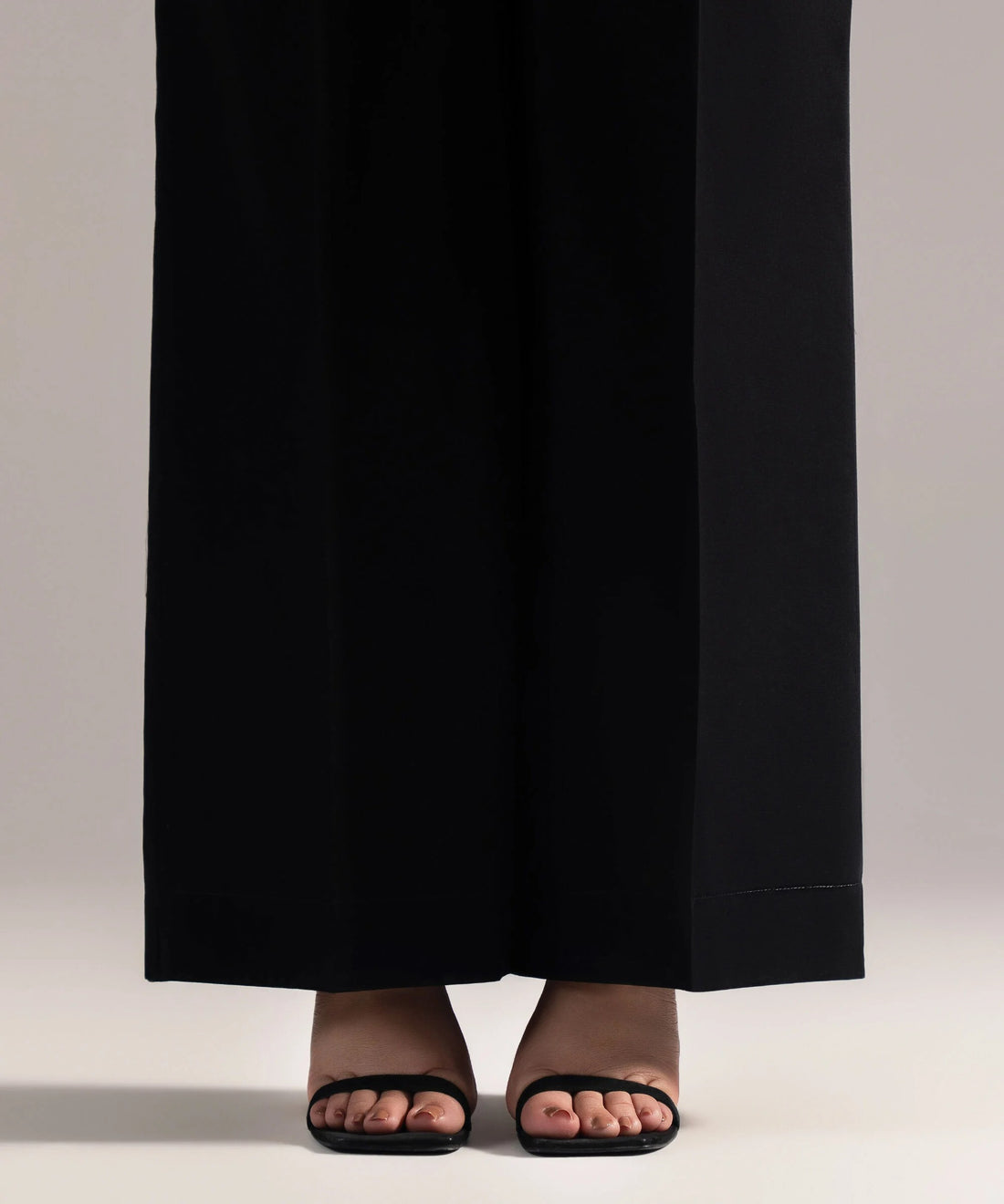 Jet Black Solid-Color Cotton Trouser