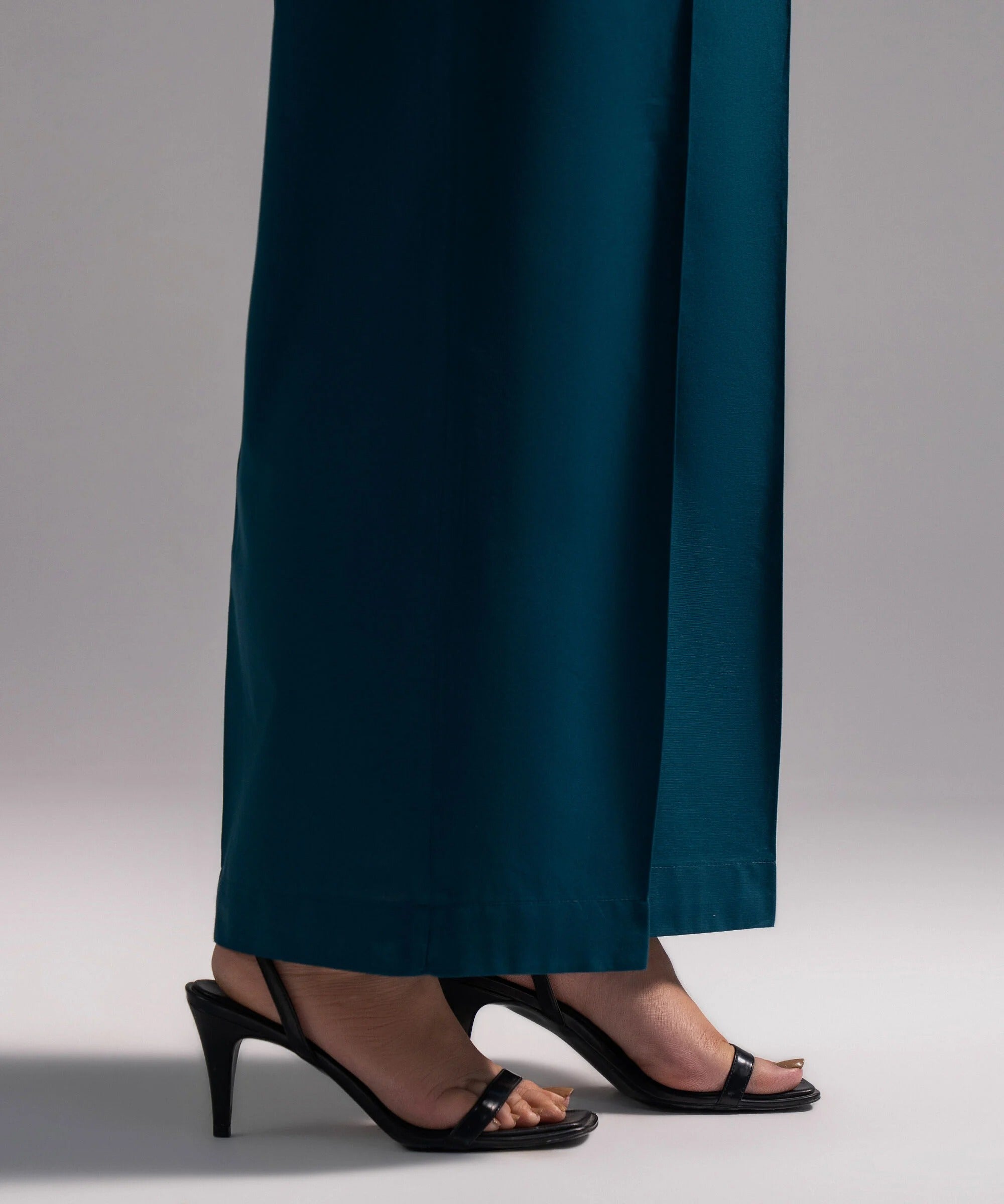 Deep Teal Solid-Color Cotton Trouser
