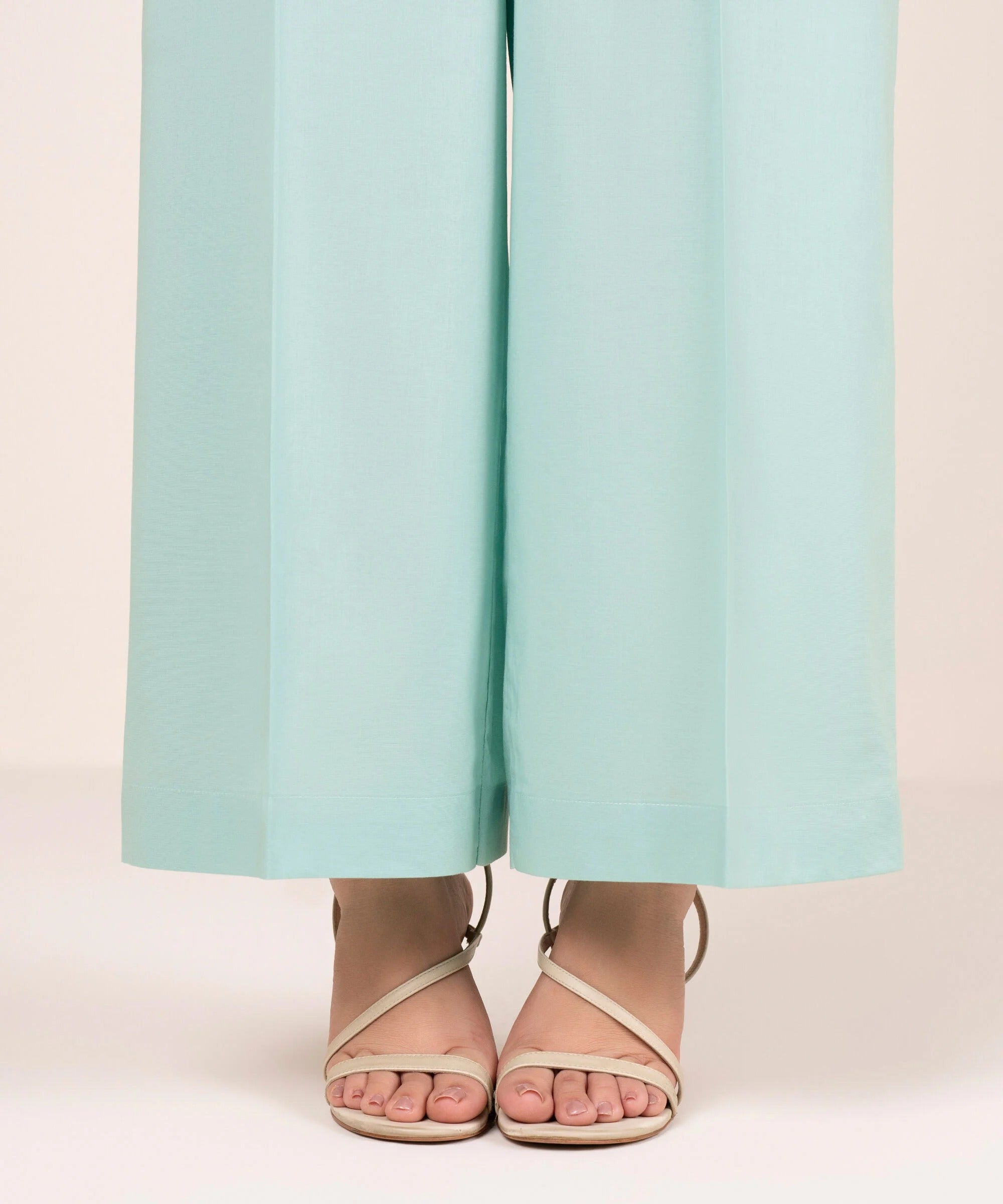 Ice Blue Solid-Color Cotton Trouser