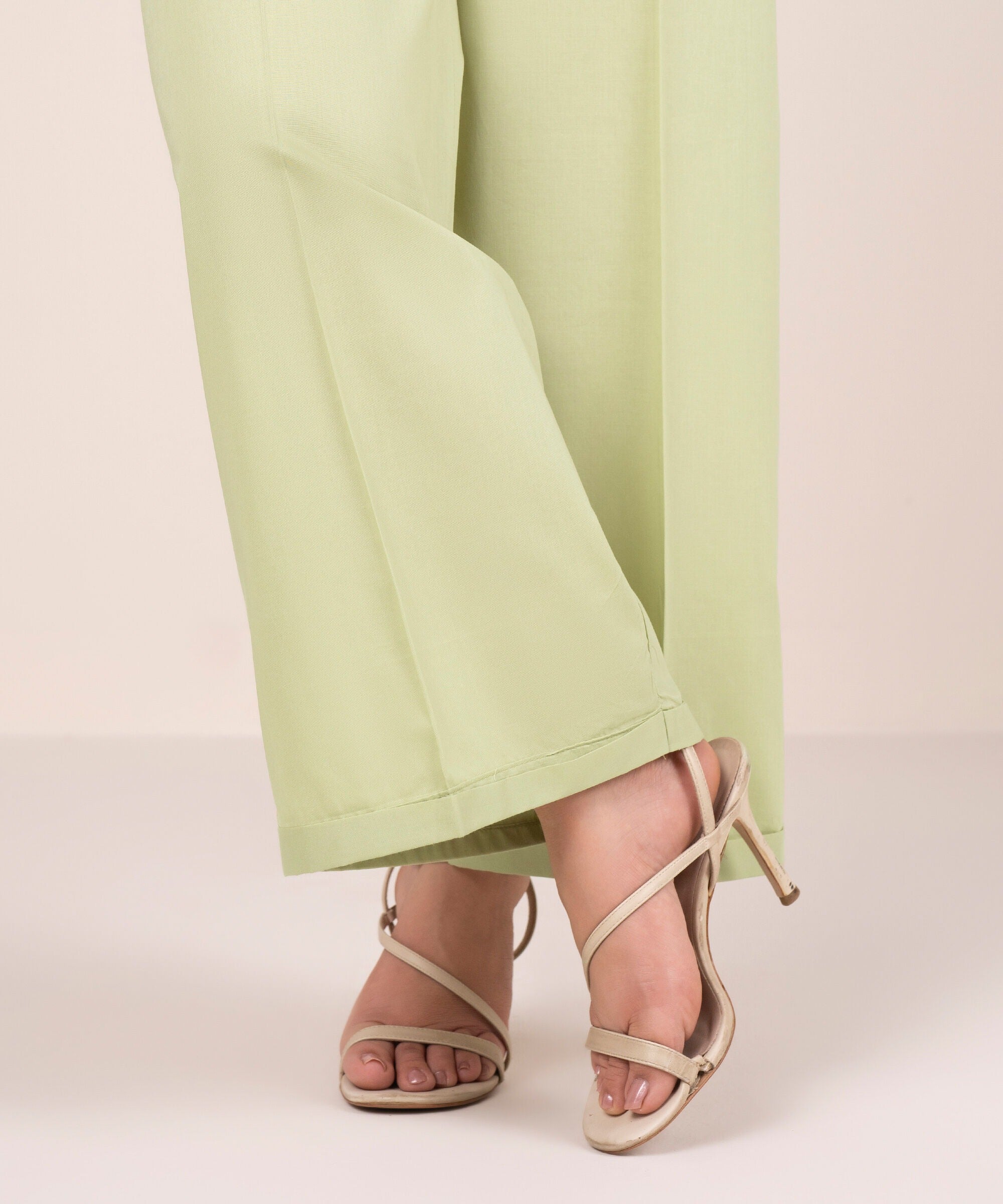 Pistachio Green Solid-Color Cotton Trouser