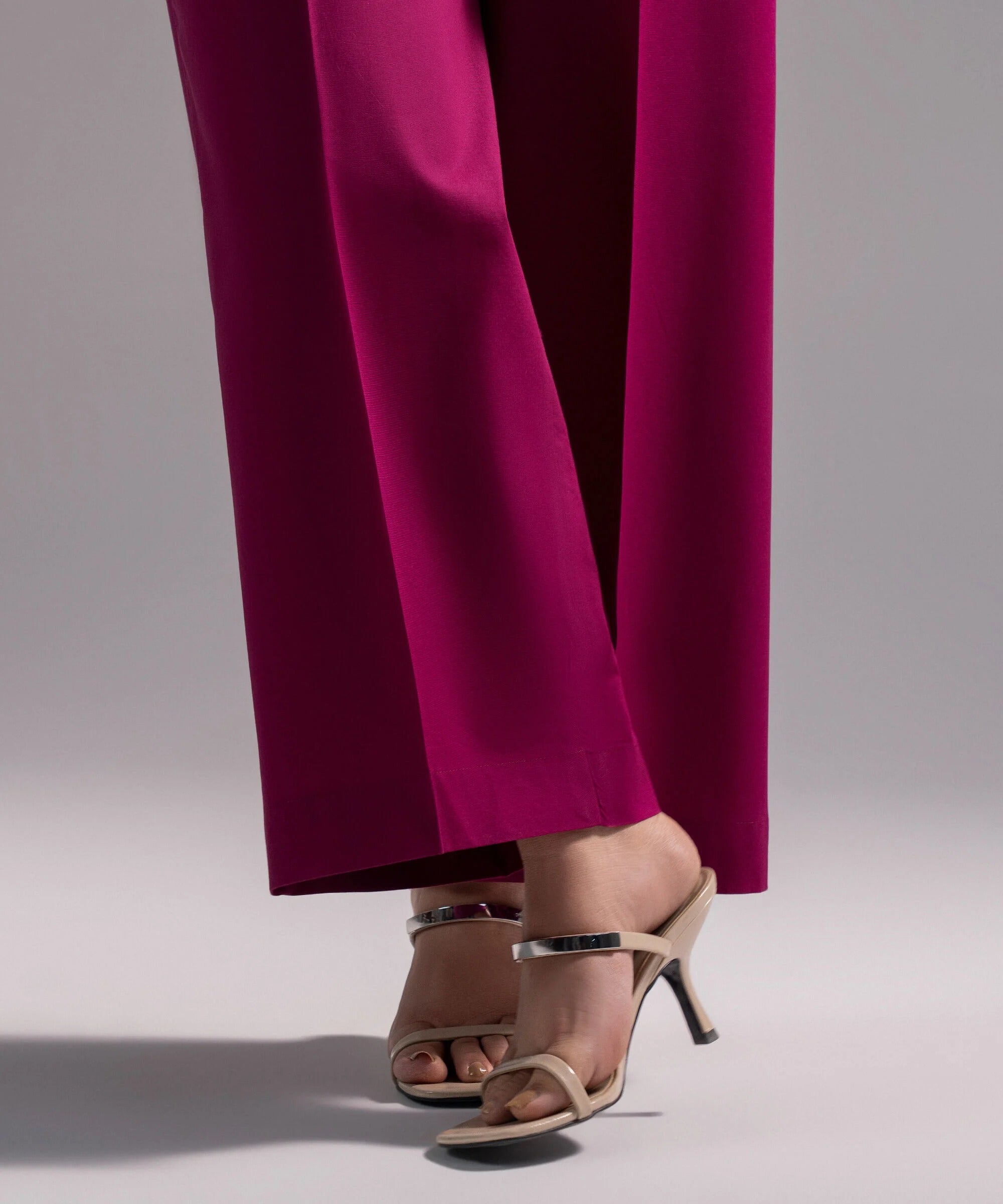 Magenta Pink Solid-Color Cotton Trouser