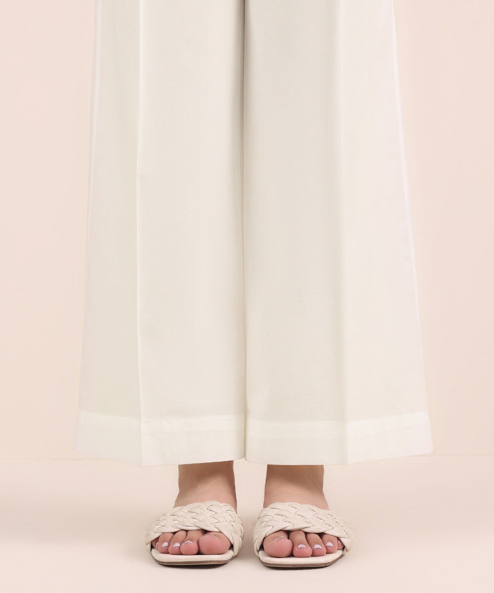 White Solid-Color Cotton Trouser