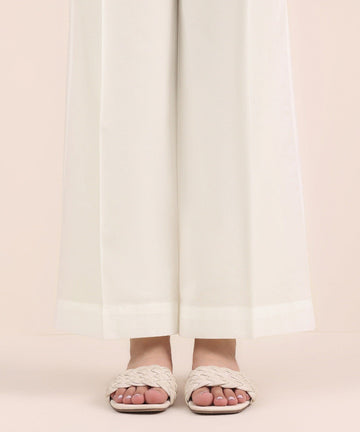 White Solid-Color Cotton Trouser
