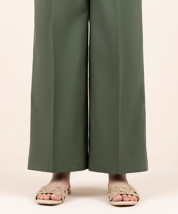 Olive Green Solid-Color Cotton Trouser