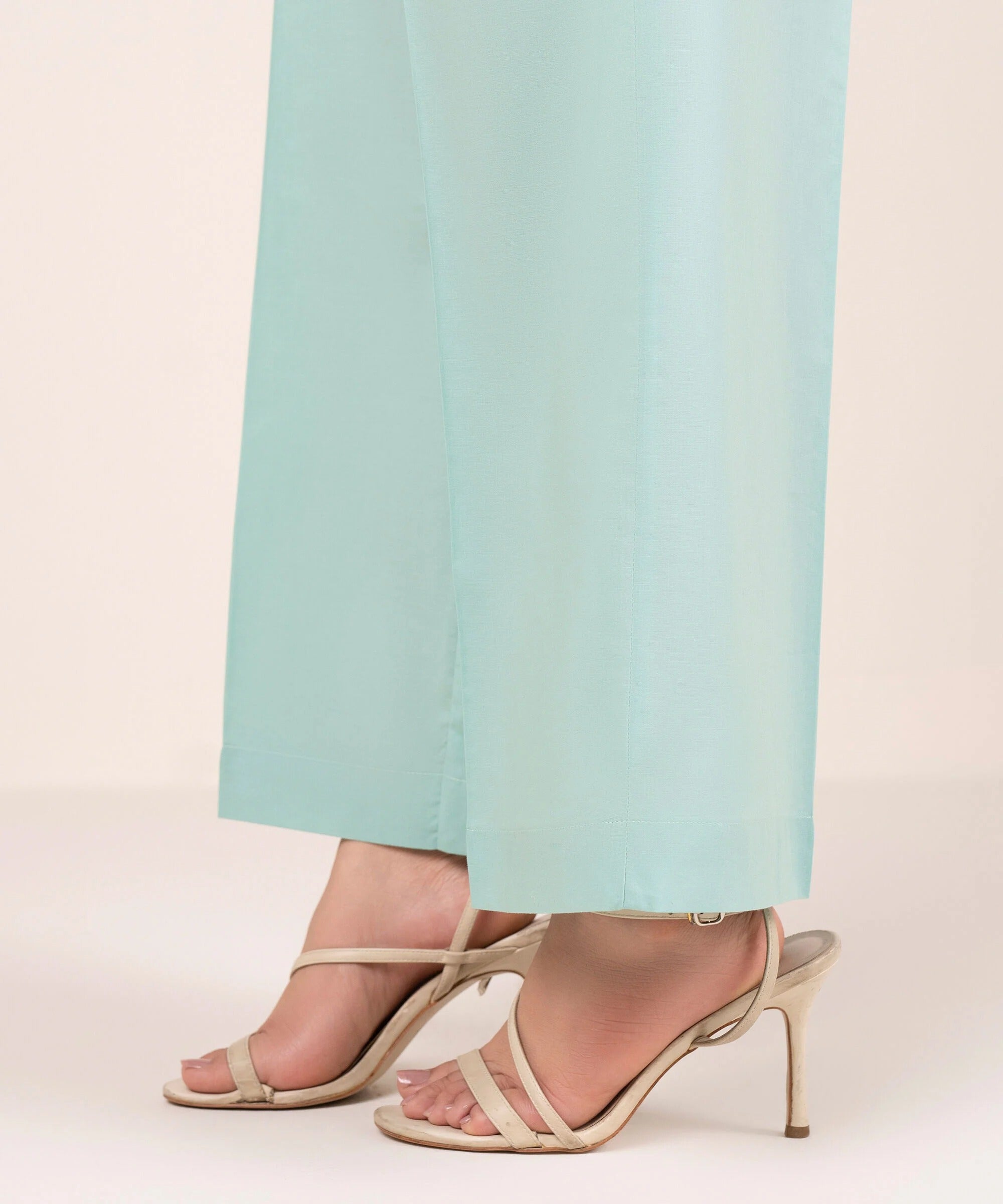Ice Blue Solid-Color Cotton Trouser