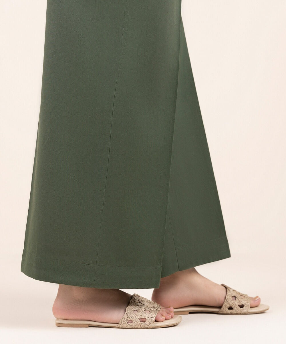 Olive Green Solid-Color Cotton Trouser