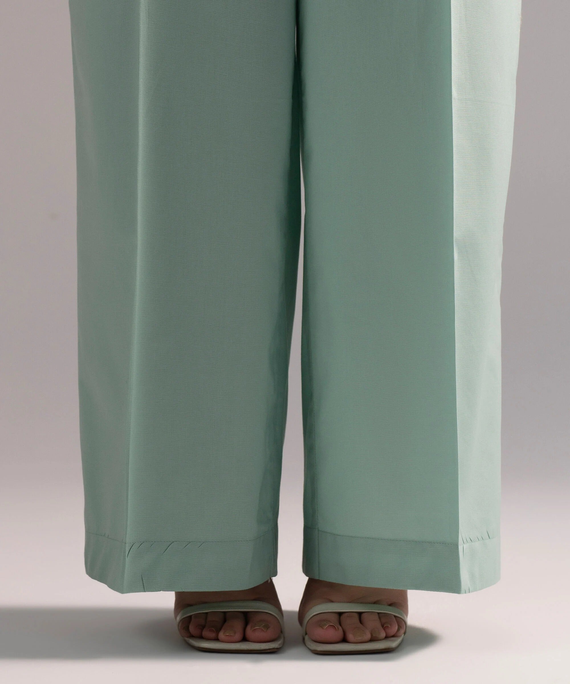 Sage Green Solid-Color Cotton Trouser