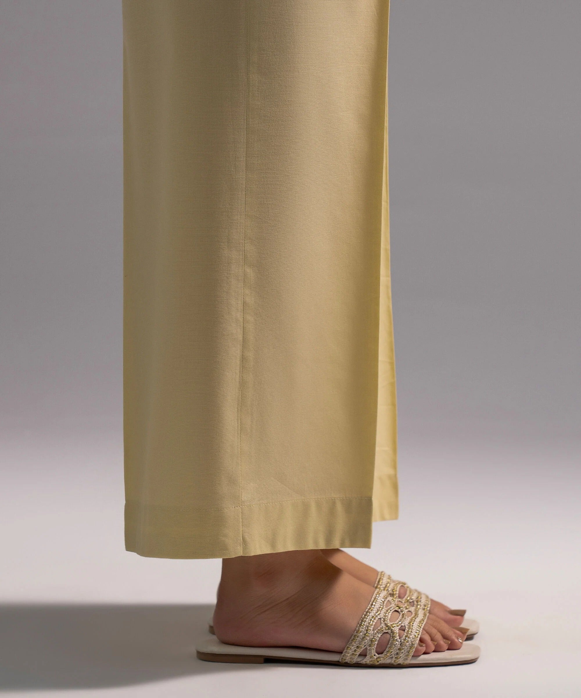 Warm Beige Solid-Color Cotton Trouser