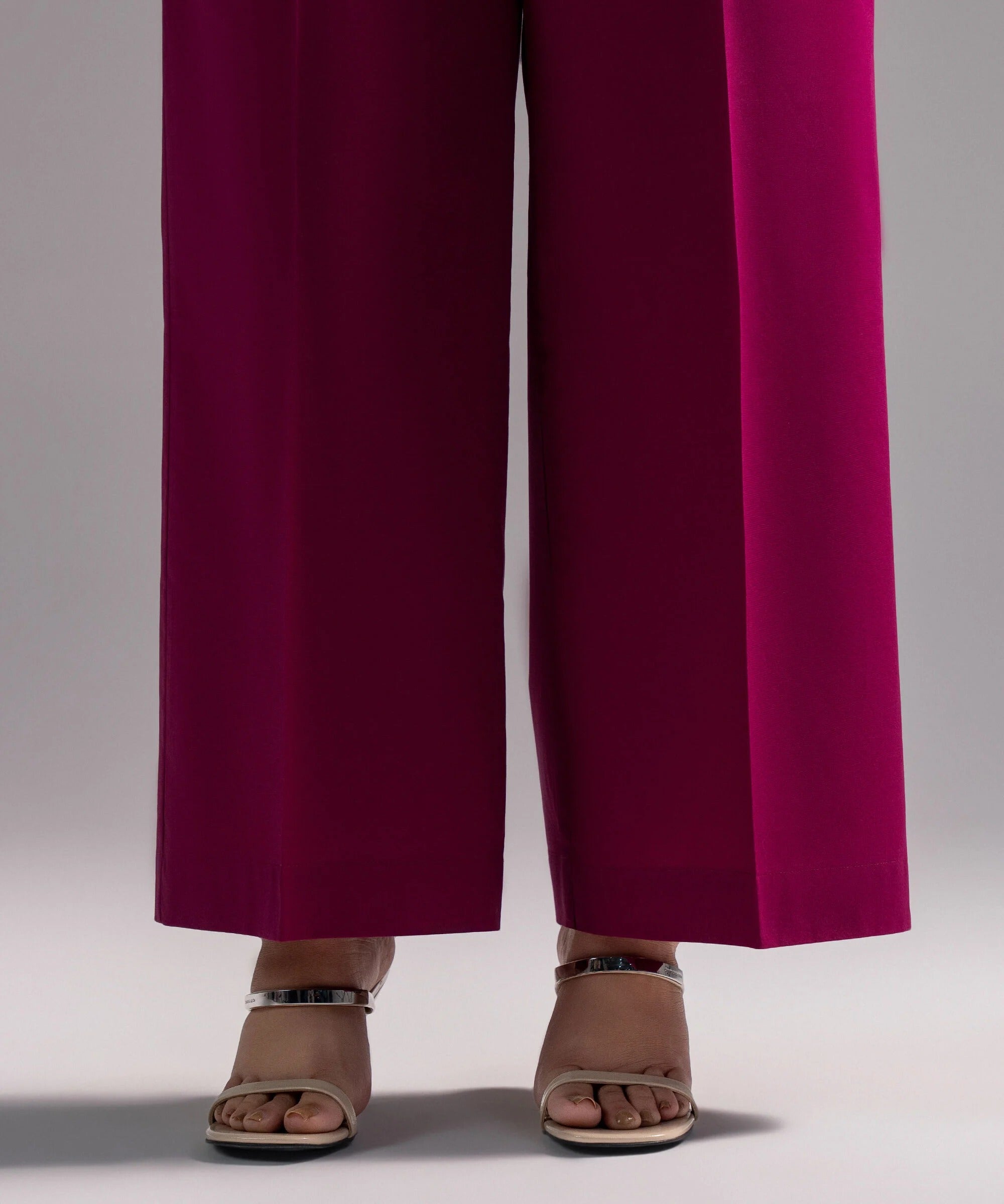 Magenta Pink Solid-Color Cotton Trouser