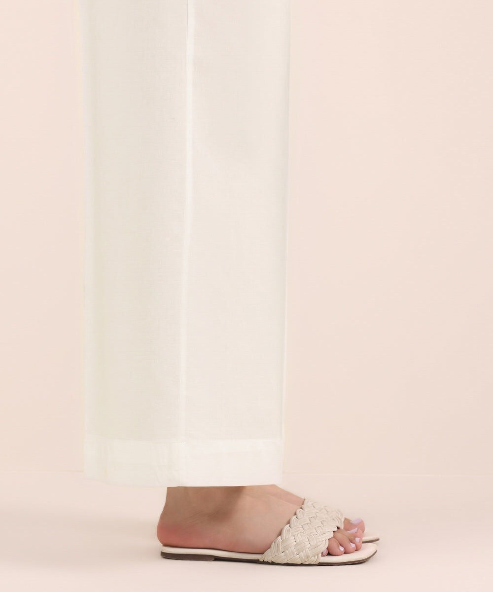 White Solid-Color Cotton Trouser