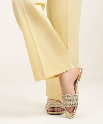 Pale Yellow Solid-Color Cotton Trouser