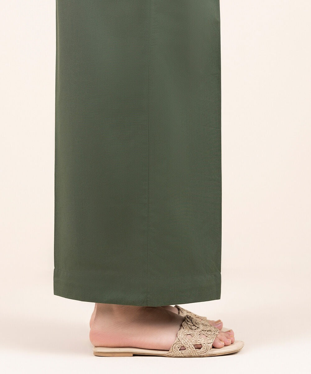 Olive Green Solid-Color Cotton Trouser