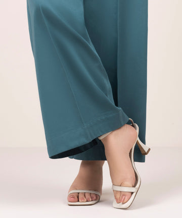 Deep Teal Solid-Color Cotton Trouser