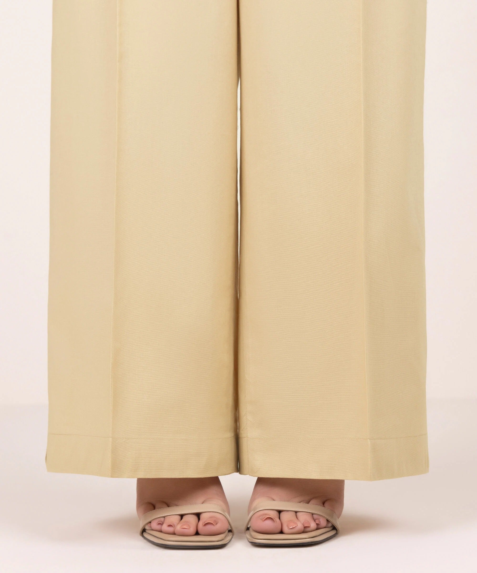 Beige Solid-Color Cotton Trouser