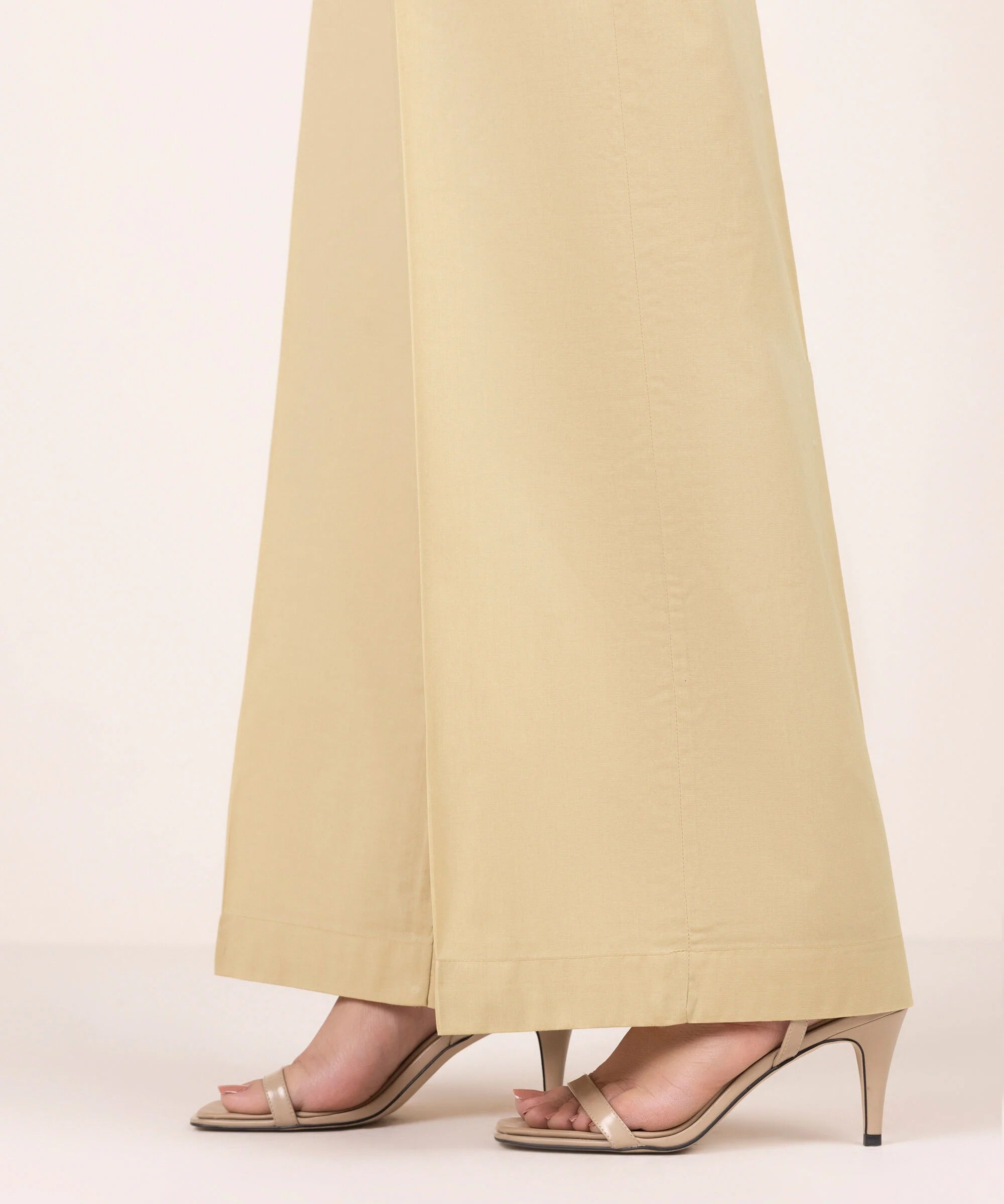 Beige Solid-Color Cotton Trouser