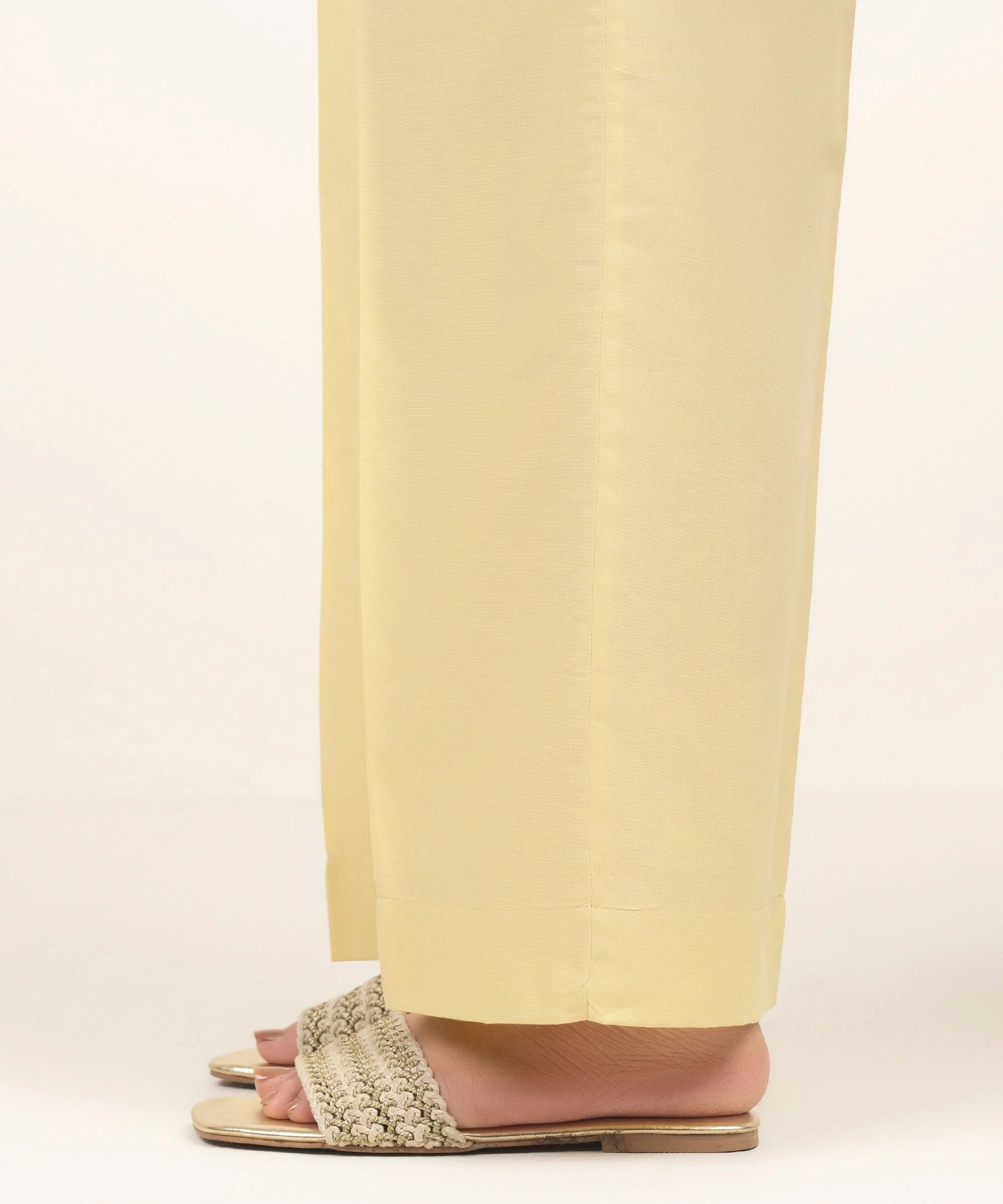 Pale Yellow Solid-Color Cotton Trouser