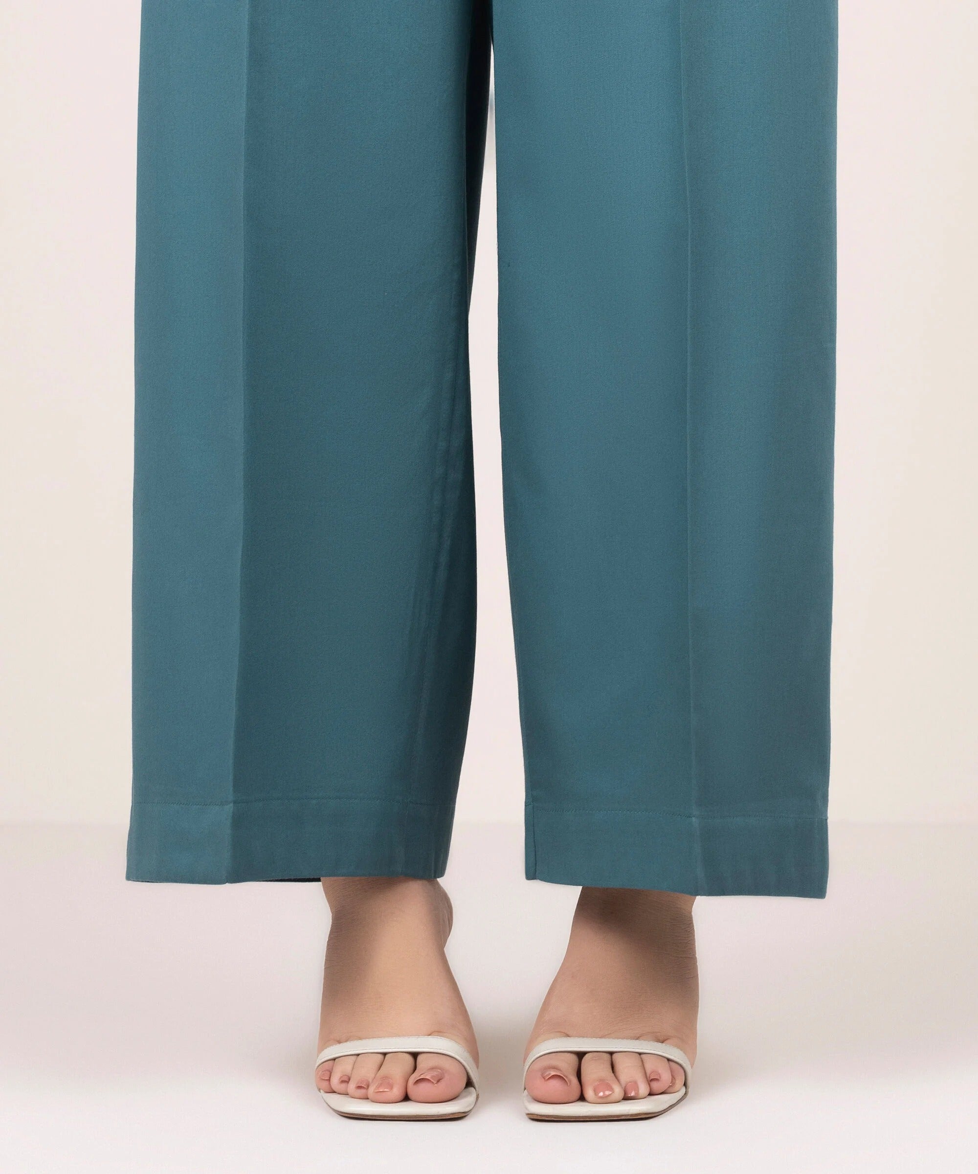Deep Teal Solid-Color Cotton Trouser