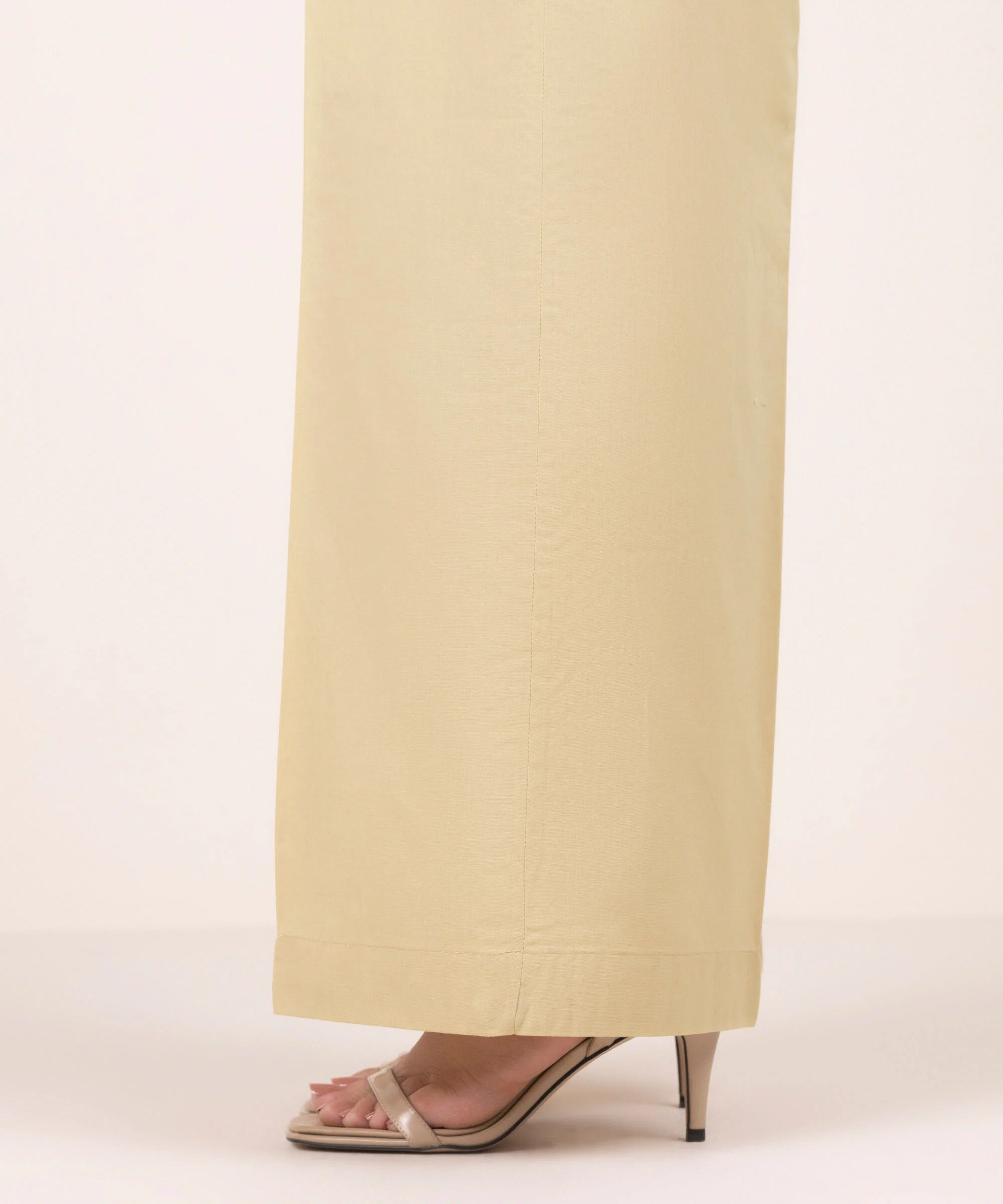 Beige Solid-Color Cotton Trouser